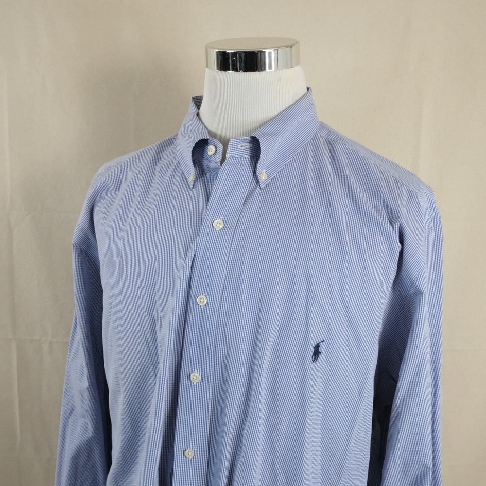 Polo Ralph Lauren 2XB Big Classic Fit Shirt Blue Gingham Button Down Cotton Men
